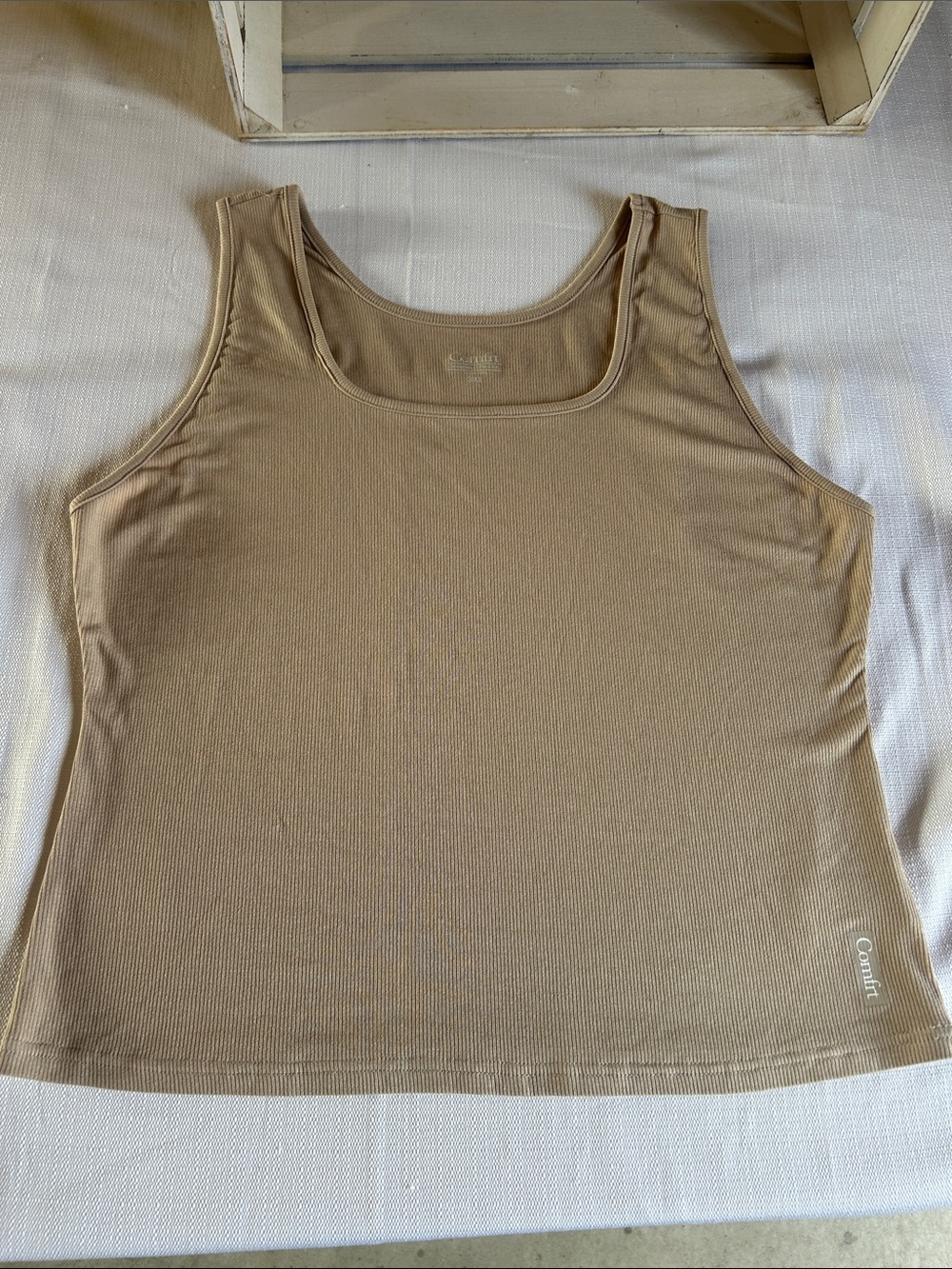 Comfrt brand Tan Ribbed Scoop Tank Top